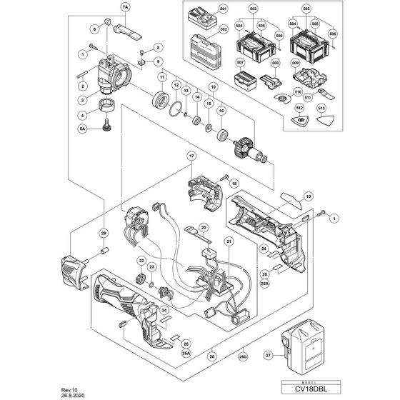 Main Assembly for Hikoki CV18DBL Cordless Multi Tool