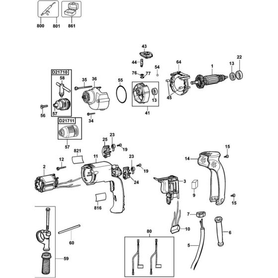 Main Assembly for DeWalt Drill