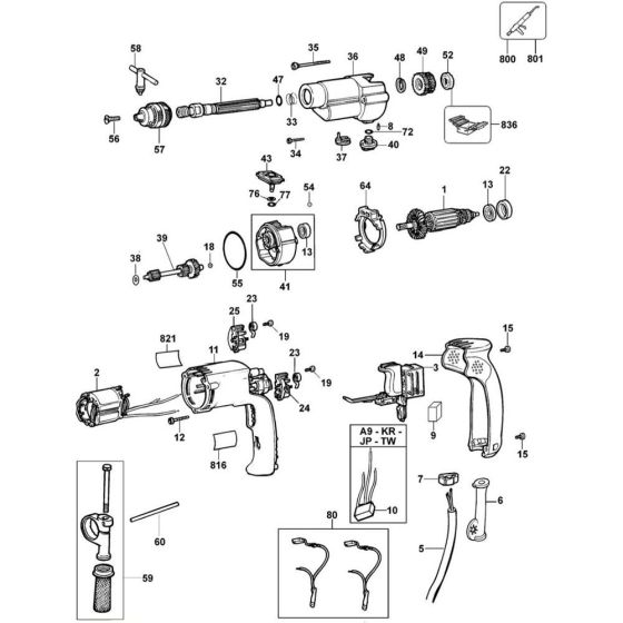 Main Assembly for DeWalt Drill