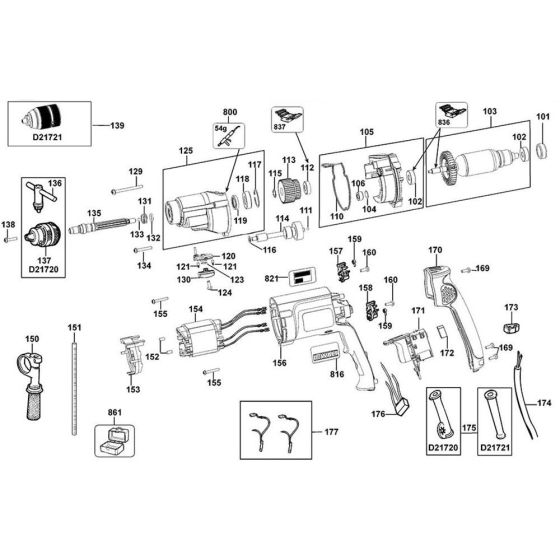 Main Assembly for DeWalt Drill