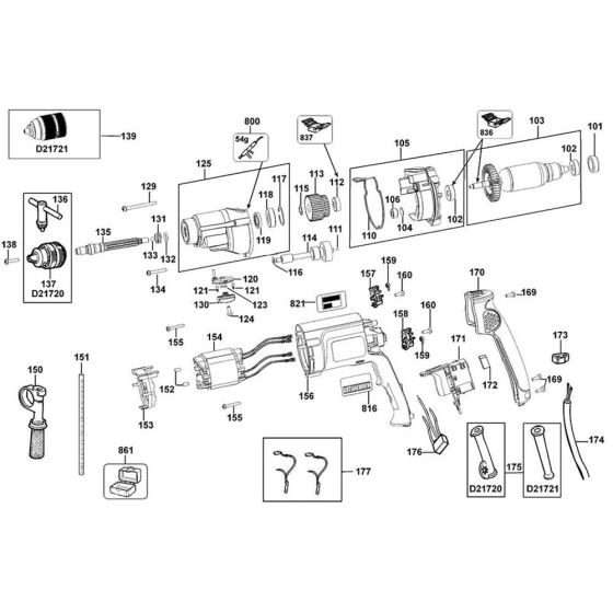Main Assembly for DeWalt Drill