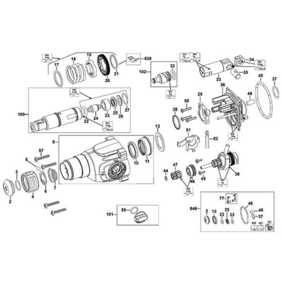 Main Assembly for DeWalt D25033 Rotary Hammer