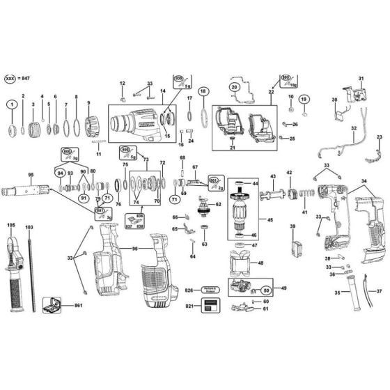 Main Assembly for DeWalt D25052K Rotary Hammer