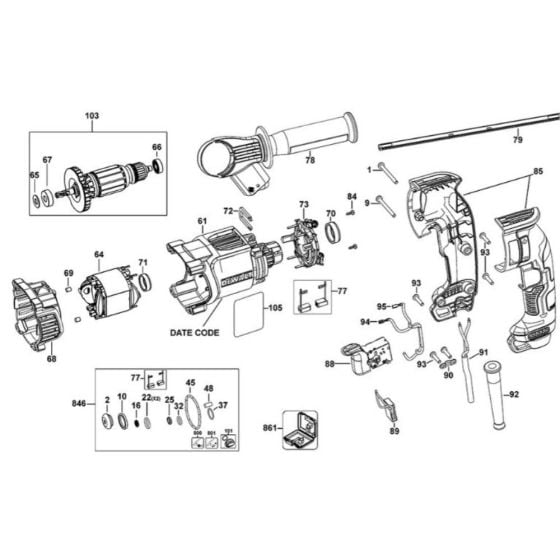 Main Assembly for DeWalt D25143 Rotary Hammer