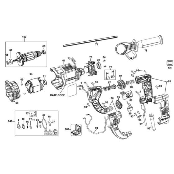 Main Assembly for DeWalt D25263 Rotary Hammer