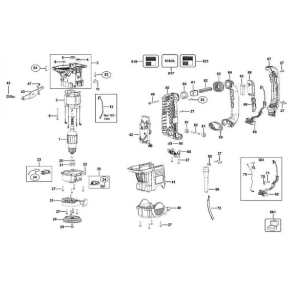 Main Assembly for DeWalt D25603K Rotary Hammer