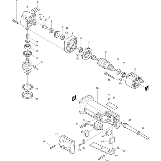 Main Assembly for Makita DA3000R 10mm Rotary Angle Drill