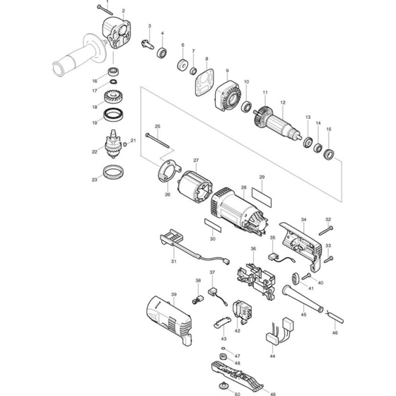 Main Assembly for Makita DA3010F 10mm Compact Angle Drill