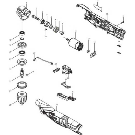 Main Assembly for Makita DA331DWE Cordless Angle Drill