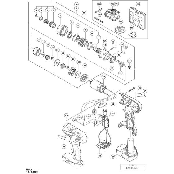 Main Assembly for Hikoki DB10DL Cordless Driver Drill