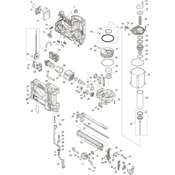 Main Assembly for Makita DBN600ZJ Pin Nail Guns
