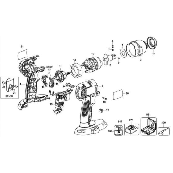 Main Assembly for DeWalt DC840