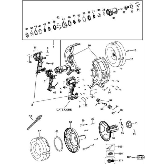 Main Assembly for DeWalt DCD200 Drain Auger