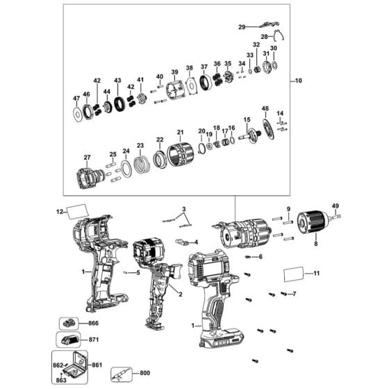 Main Assembly for DeWalt DCD778 Cordless Hammer Drill