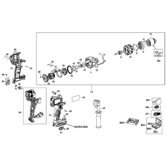 Main Assembly for DeWalt DCD991 Cordless Drill