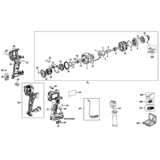 Main Assembly for DeWalt DCD997 Cordless Drill