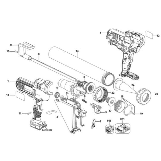 Main Assembly for DeWalt DCE571D1 Caulk Gun