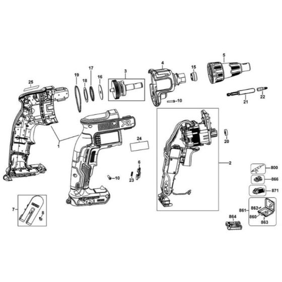 Main Assembly for DeWalt DCF620 Cordless Screwdriver