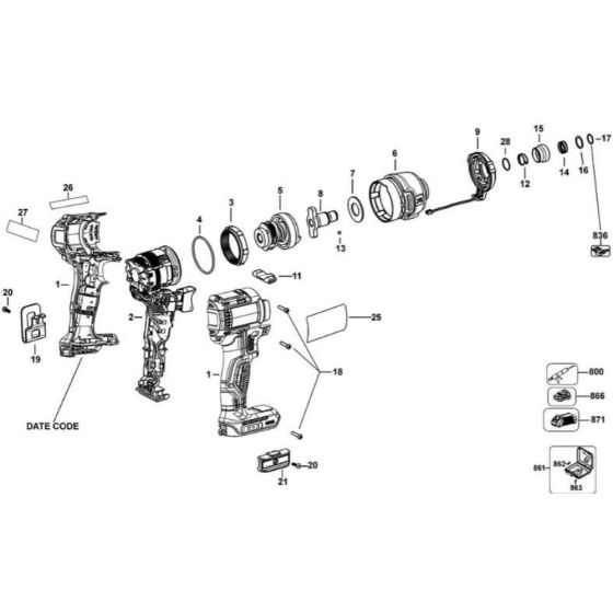 Main Assembly for DeWalt DCF787 Impact Wrench