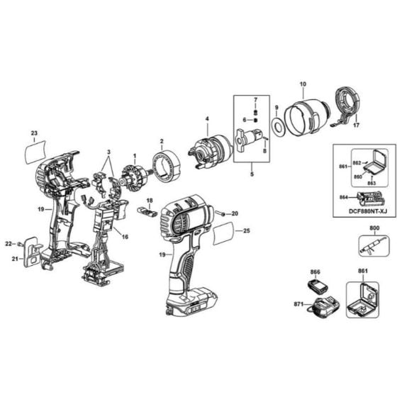 Main Assembly for DeWalt DCF880 Impact Wrench