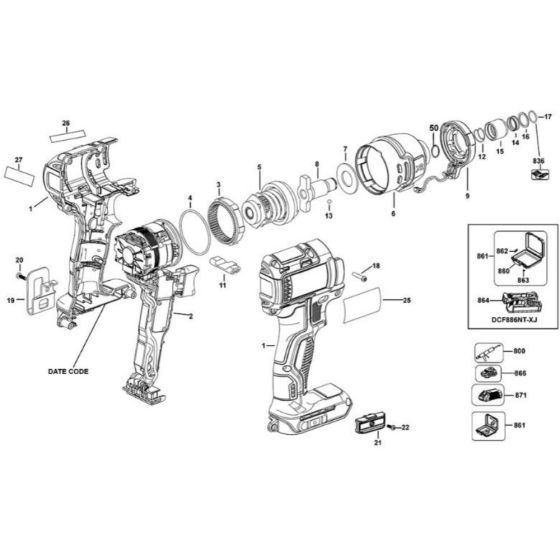 Main Assembly for DeWalt DCF886