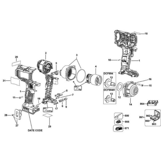 Main Assembly for DeWalt DCF894
