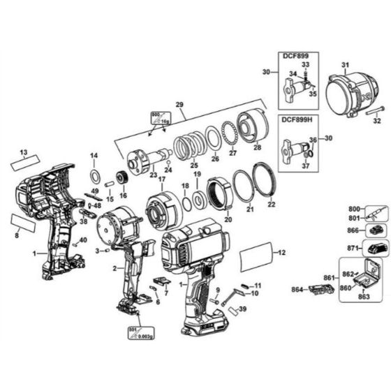 Main Assembly for DeWalt DCF899