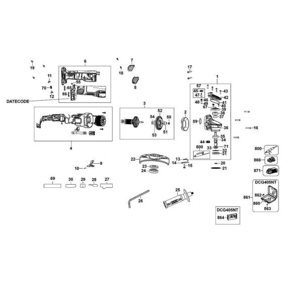 Main Assembly for DeWalt DCG405 Angle Grinders