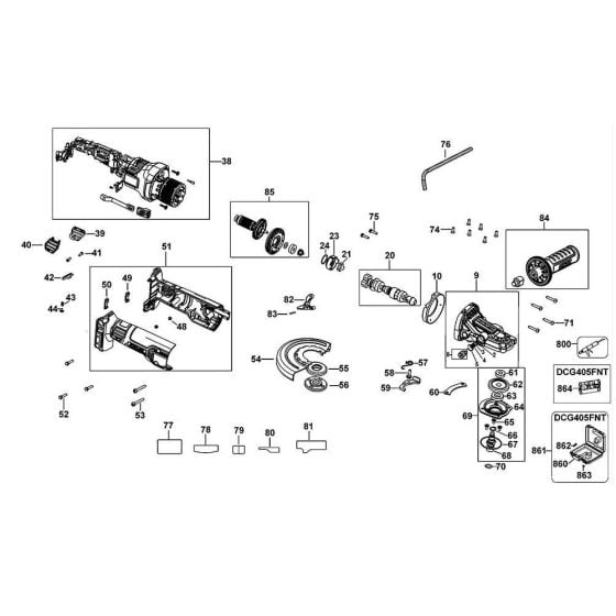 Main Assembly for DeWalt DCG405F Angle Grinders