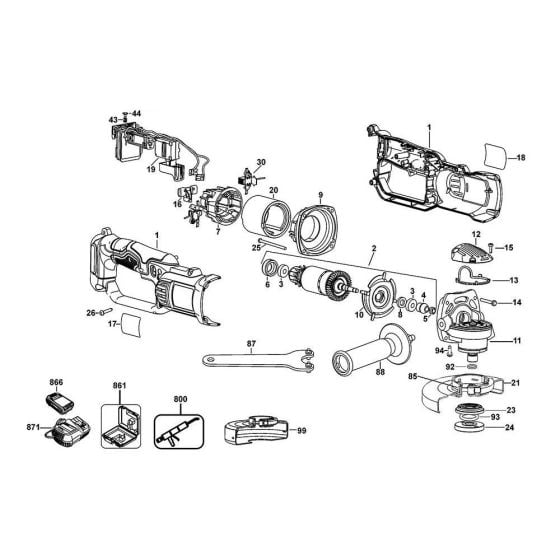 Main Assembly for DeWalt DCG412 Angle Grinders