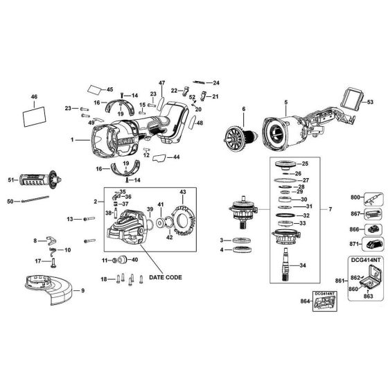 Main Assembly for DeWalt DCG414 Angle Grinders