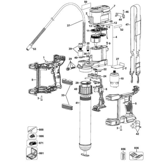 Main Assembly for DeWalt DCGG571 Cordless Grease Gun