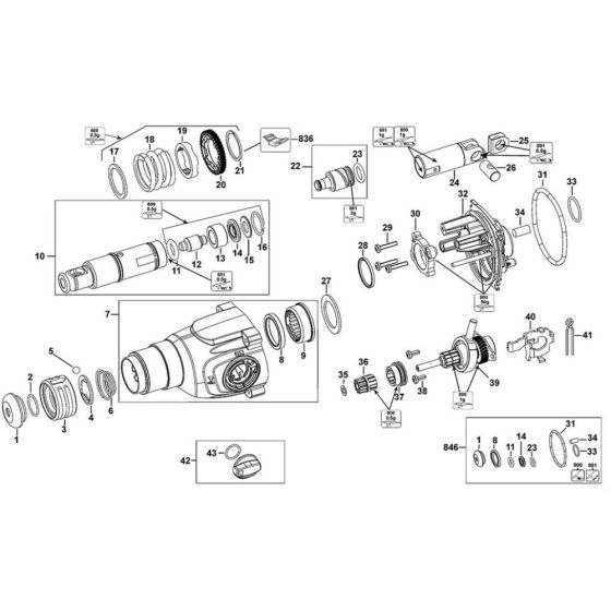 Main Assembly for DeWalt DCH033 Cordless Hammer Drill