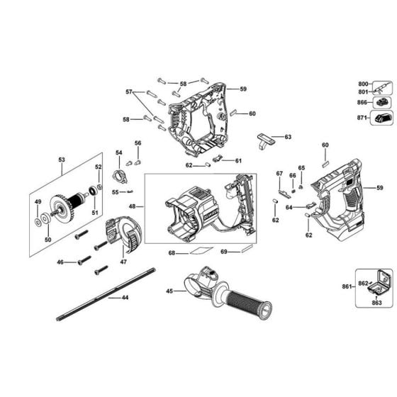 Main Assembly for DeWalt DCH133 Cordless Hammer Drill