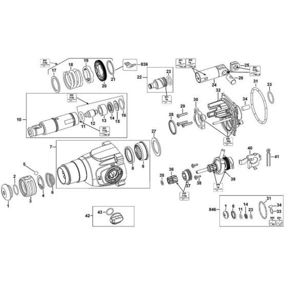 Main Assembly for DeWalt DCH133 Cordless Hammer Drill