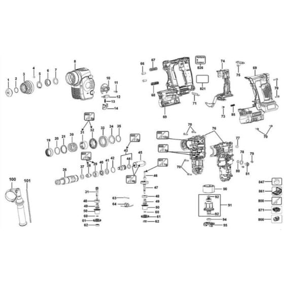 Main Assembly for DeWalt DCH243 Rotary Hammer