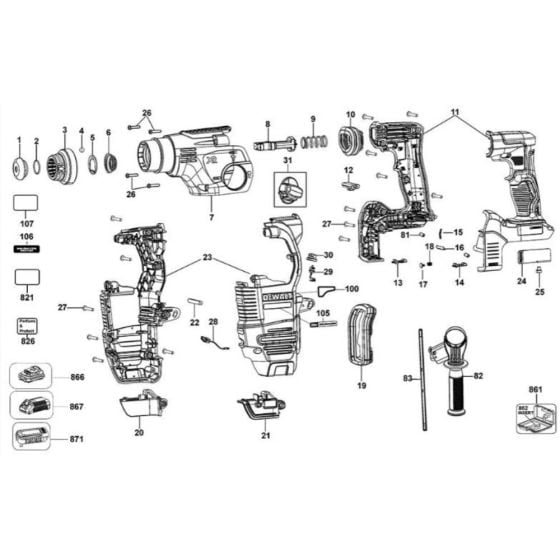 Main Assembly for DeWalt DCH293 Rotary Hammer