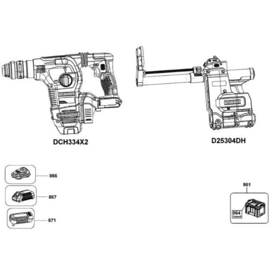 Main Assembly for DeWalt DCH335X2 Hammer Drill