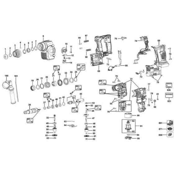 Main Assembly for DeWalt DCH363 Rotary Hammer