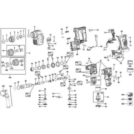 Main Assembly for DeWalt DCH364