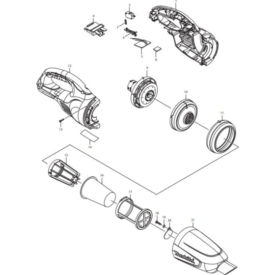 Main Assembly for Makita DCL140Z Cordless Cleaner & Cylclone Cleaner 