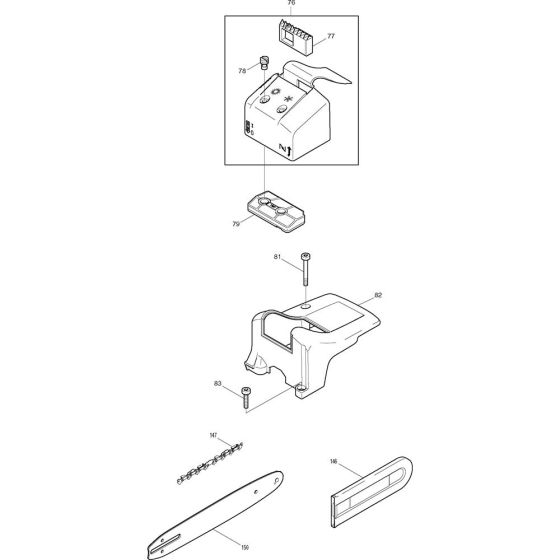 Air Filter Housing, Chain and Bar Assembly for Makita DCS340-35 Chainsaws