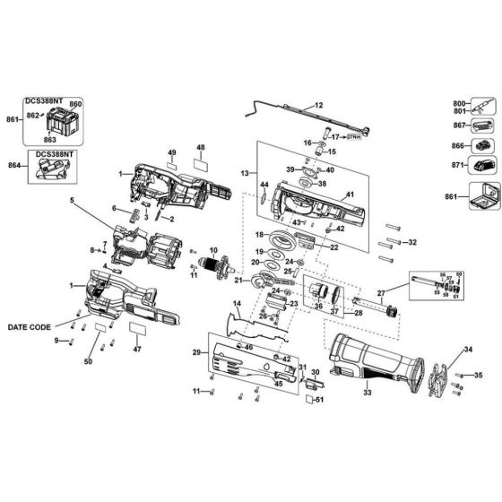 Main Assembly for DeWalt DCS388 Cut Saw