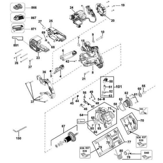 Main Assembly for DeWalt DCS520 Plunge Saw