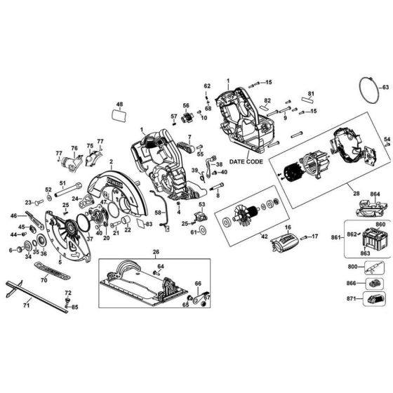 Main Assembly for DeWalt DCS570 Circular Saw