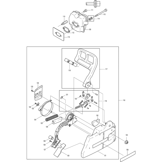 Muffler and Sprocket Assembly For Makita DCS6000I-45 Chainsaw