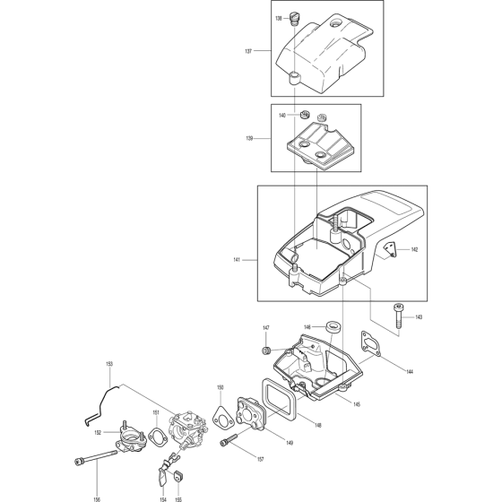 Cover and Carburetor Assembly For Makita DCS6000I-45 Chainsaw