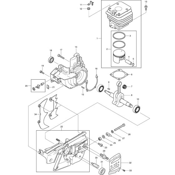 Cylinder, Piston and Crankcase Assembly For Makita DCS6800I-38 Chainsaw