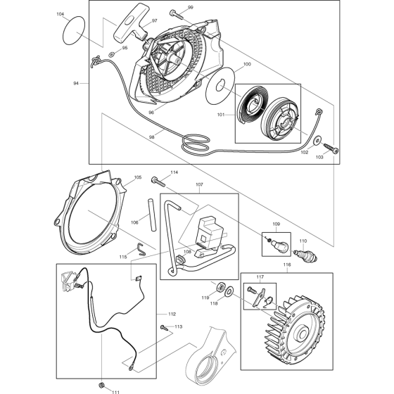 Starter and Flywheel Assembly For Makita DCS7900-45 Chainsaw