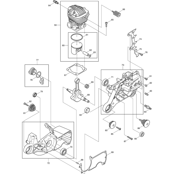 Cylinder, Piston and Crankcase Assembly For Makita DCS7901-45  Chainsaw